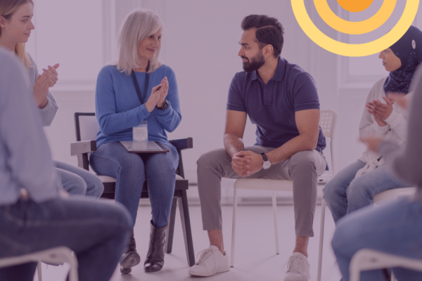 woman and man talking in circle
